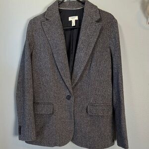 Lands' End One button Wool Charcoal Herringbone Blazer